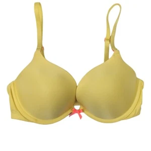 Victoria's Secret Push Up Bra Women's Size 32D Yellow Pink Bow Sexy EUC - Picture 1 of 6