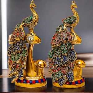 21.6 cm Brass Peacock Statue with Glossy Finish , Intricately Detailed Peacock - Picture 1 of 8