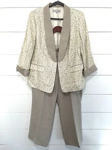 Tahari Linen 2-Piece Suit Set Beige Khaki Womens 18 W - Picture 1 of 7