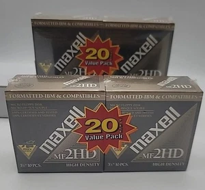 NEW Maxell MF2HD IBM Formatted Micro Floppy Disk 2 Pack 40 Total - Afbeelding 1 van 6