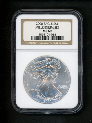 2000 US American Silver Eagle Dollar $1 NGC MS69 GEM UNC MILLENIUM SET - Image 1 of 4