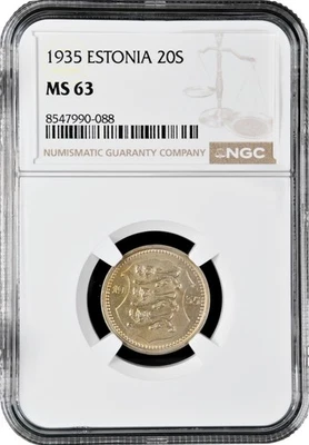 Estonia 20 senti 1935, NGC MS63, "1st Republic (Kroon) (1928 - 1940)" - Image 1 of 2