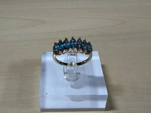 Vintage Estate 10k Yellow Gold London Blue Topaz Coctail Ring Size 7 - 2.2 Grams - Picture 1 of 24