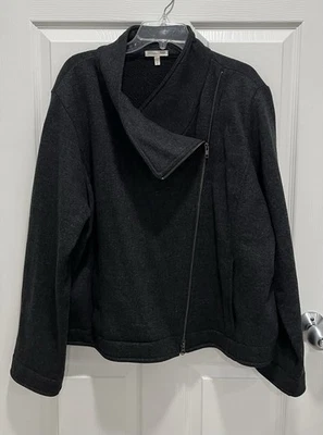 Chaqueta Tejida EILEEN FISHER Mezcla de Lana Cremallera Asimétrica Cuello Simulado Moto 2X Carbón Foto 1 de 4