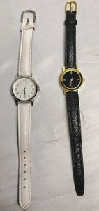 2 Vintage Quartz Watches 1 Black 1 White Needs Batteries - Picture 1 of 14