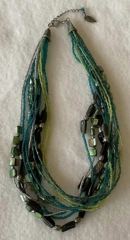 Collar Coldwater Creek Semilla Cuentas y Concha Azul y Verde Multi Hilo Boho Foto 1 de 1