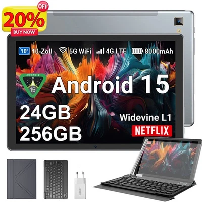 2025 Neu Tablet Android 15 24GB RAM+256GB 8000mAh 10.1 Zoll 4G LTE WlFl 13MP IPS - Bild 1 von 4