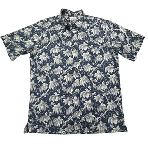 Reyn Spooner Shirt Mens M Blue Hawaiian Floral Print Button Cotton Short Sleeve - Picture 1 of 7
