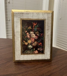 Vintage Florentiner Italienische Blumen Plakette Gold Holz Wandkunst Dekor 4,5” x 5,75” - Bild 1 von 10