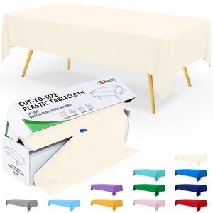 54 Inch x 300 Feet Disposable Table Cover Roll, Beige Plastic Table Cloth in ... - Picture 1 of 9