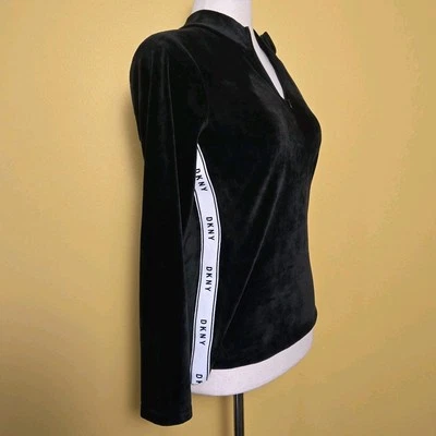 DKNY 1/4 Zip Velour Activewear Athleisure Black White Logo Womens Small Y2K 90s - Image 1 of 4