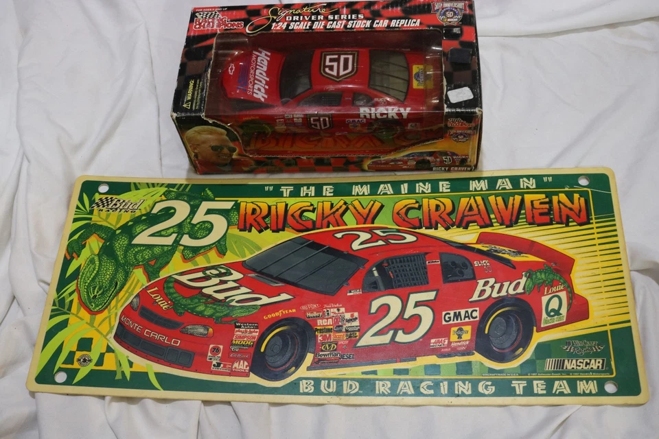 Cartel Ricky Craven Budweiser NASCAR 1997 RARO y coche fundido a presión Foto 1 de 4