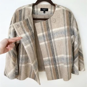 Talbots Plaid Wool Alpaca Mohair Blend Jacket Coat Beige Gray Size Medium - Picture 1 of 12
