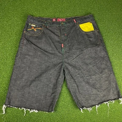 Vintage Y2K LRG Lifted Research Group Rasta Lion Baggy Cut Off Jean Shorts 44 - Image 1 of 4