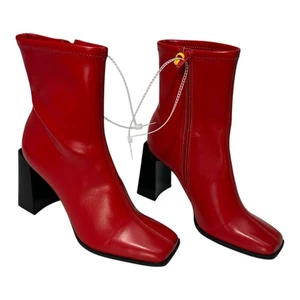 NWOB Gianni Bini GB Borderline Sz 8.5m Red Black Block Heel Square Toe Boots - Picture 1 of 12