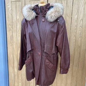 Damen butterweicher cognacfarbener REWARD LONDON Ledermantel Echtfellbesatz Medium UK 12/14 - Bild 1 von 19