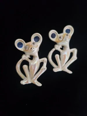 JUEGO DE BROCHES PARA RATÓN CONJUNTO DE JOYAS RETRO A JUEGO PAR RATONES ESMALTE ALFILERES OJOS MÓVILES Foto 1 de 3