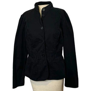 Vintage Talbots Größe 6 schwarz Baumwollmischung Mandarinkragen Knopfleiste Jacke - Bild 1 von 6