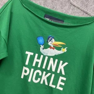 NEW Think Royln Think Pickle Crop Sweatshirt Womens M/L Green Vlasic Pickleball - Picture 1 of 8