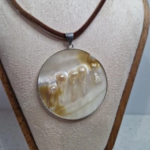 Blister Pearl Shell Pendant Necklace Silver 1 1/2" Round Hippy Boho Ocean Water - Picture 1 of 6
