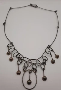 925 Sterling Silver Arched Link & Bead Statement Necklace - Picture 1 of 4