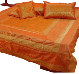 Luxury Traditional Banarasi Dupain Silk Embroidered Bedspread,BedCover,BedThrows - Picture 1 of 1