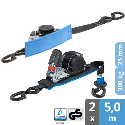 valonic PANDA - 2x 5m TÜV/GS Automatik Spanngurte mit Ratsche und Haken Zurrgurt