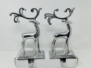 Menge 2 Silber Chrom Metall 9,5" Rentier Weihnachten Strumpf Halter Haken Aufhänger - Bild 1 von 3