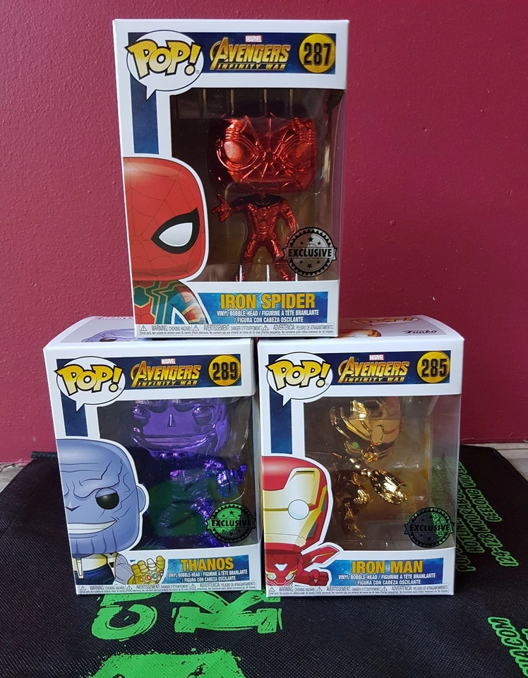 AVENGERS - THANOS,  SPIDERMAN, IRON MAN, CHROME EXCLUSIVE FUNKO POP VINYL Sale! - image 1 of 1