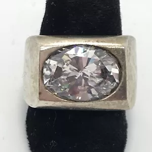Vintage Sterling Silver & Oval Cut Cubic Zirconia Squared Band Ring sz 6.5 - Picture 1 of 12