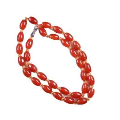 Natural Red Jade Oval Beads Gemstone Necklace Handmade Women Jewelry — 第 1/4 张图片