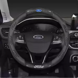 15" PU Leather+Carbon fiber Steering Wheel Cover For 1960-2025 Ford All Cars - Picture 1 of 11