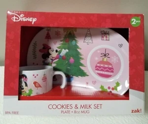 DISNEY HOLIDAY COOKIES AND MILK 2PC PLATE AND 8OZ MUG MINNIE MOUSE BPA FREE NIB - Picture 1 of 7