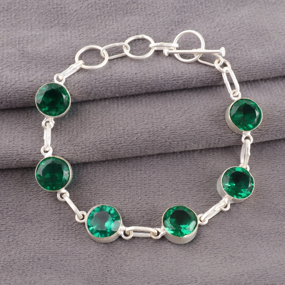 Pulsera hecha a mano para mujer con piedras preciosas de diopsido de cromo joyería de plata de ley 925 Foto 1 de 4