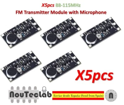 5pcs 88-115MHz FM Wireless Transmitter Module with Microphone Adjustable - Photo 1/4
