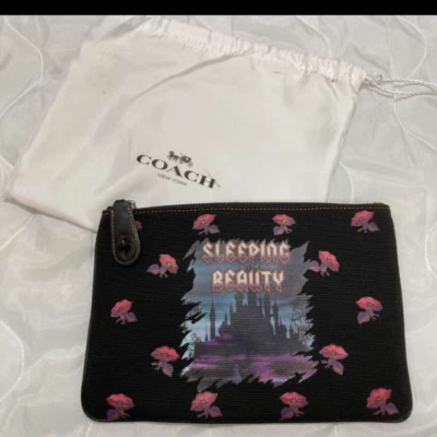 COACH x Disney Collaboration Sleeping Beauty Zipper pouch 33056 Black Japan New - Image 1 of 4