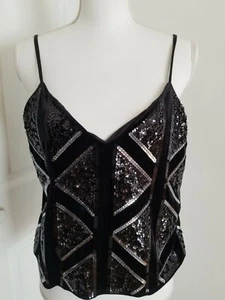 NWT Express Women's Scoop Neck Sleeveless Sequin Velvet  Camisole (Black, M) - Picture 1 of 7