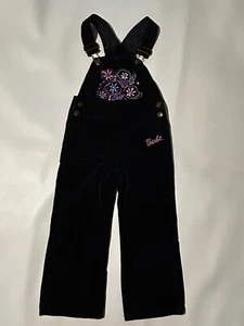 Vintage Barbie Avenue Velvet Feel Barbie Overalls Black W/ Floral Design Kids 5 - Picture 1 of 6