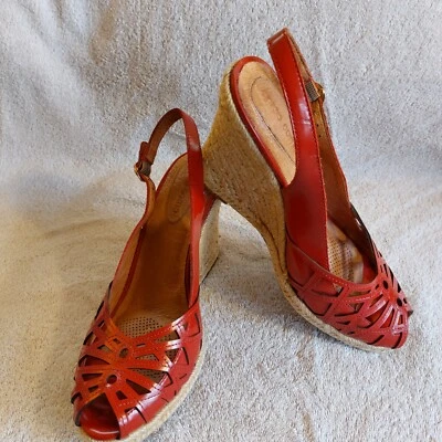 Corso Como Couro Vermelho Juta Espadrille Slingback Peep Toe Wedge Tamanho 9 - 9.5 EXC - Imagem 1 de 4