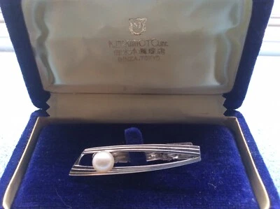 Mikimoto Akoya Perla Plata Esterlina Clip de Corbata Cierre Barra De Colección MCM Caja Original Foto 1 de 4