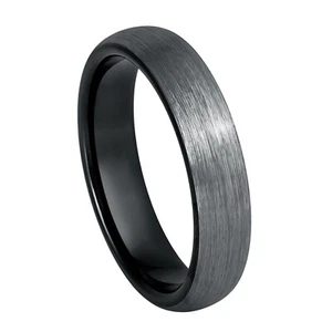 Dome Black and Gunmetal IP 4mm Women's Brushed Wedding Band - Picture 1 of 4