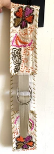 Treesje Belt Hand Beaded Embroidered Floral White Orange Pink Wide 30"-34" - Picture 1 of 5