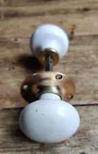 Pair of Reclaimed Edwardian White Porcelain/China Door Knobs & Brass Back Plate