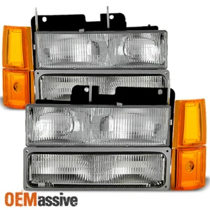 Fit 94-99 GMC C/K Pickup Suburban Sierra Headlights+Bumper+Corner Signal Lights - Picture 1 of 9
