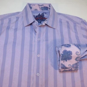 ROBERT GRAHAM Purple CLASSIC FIT STRIPED BUTTON DOWN DRESS SHIRT Mens M  - Picture 1 of 3