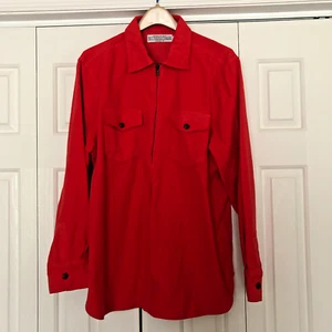 J Peterman Co Flanellhemd Rot L 1/2 Reißverschluss Druckknopftaschen Baumwolle Large - Bild 1 von 5