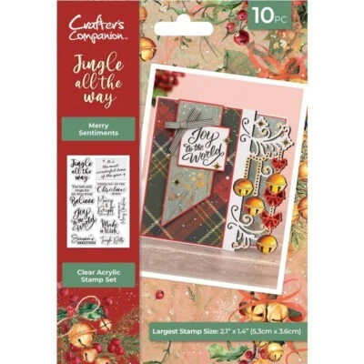 Crafter's Companion Clear Acrylic Stamps Jingle All The Way Merry Sentiments - Image 1 of 2