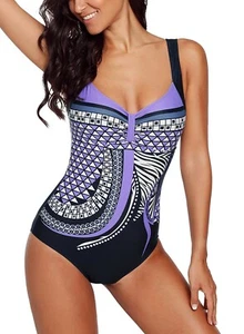 Badeanzug Push Up, Figurbetont, Lila mit Muster, 38/M,Urlaub,Strand,Damen,Bikini - Bild 1 von 4