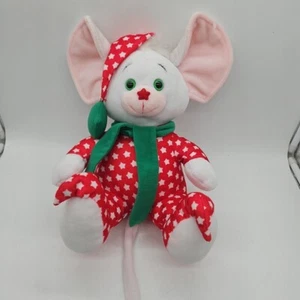 Starwink Christmas Mouse Venture Stores Vintage 1991 Green Eyes White Stars - Picture 1 of 11