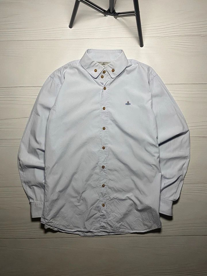 Camisa De Colección Vivienne Westwood Hombre Logo Grande Abotonada Color Azul Rara Talla XL Foto 1 de 4